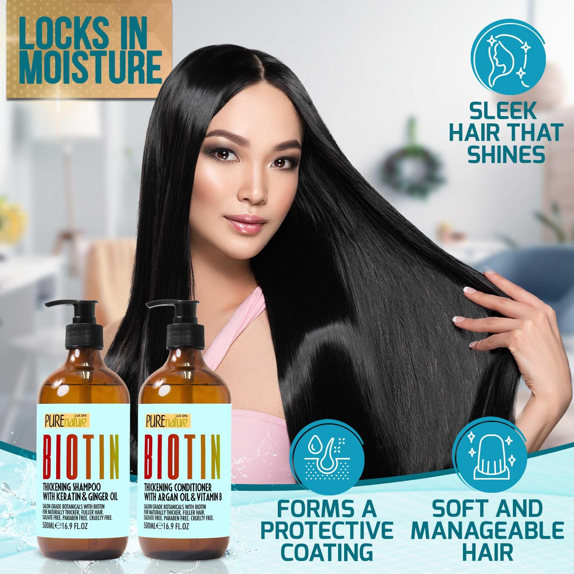 PURE NATURE LUX SPA Biotin Shampoo and Conditioner Set and Biotin Hair Mask and Biotin Hair Thickening Serum for Men and Women
