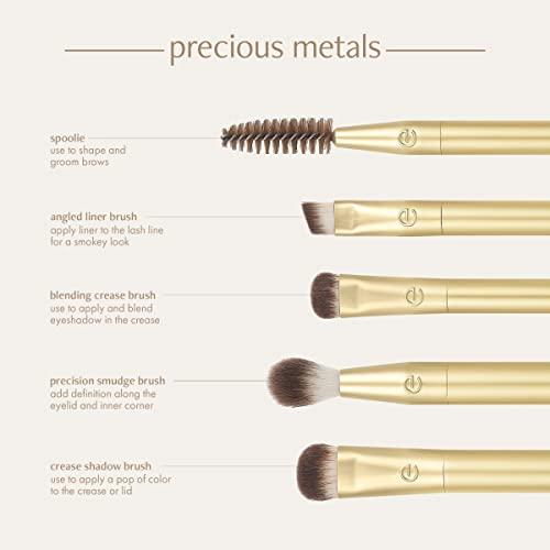 EcoTools EcoTools Precious Metals Brightening Eye Kit, Precision Makeup Brushes For Eyeshadow, Brows, & Liner, Eco-friendly Makeup Brush Set, Sustainable Recycled Aluminum, Cruelty-Free, Chrome, 5 Piece Set