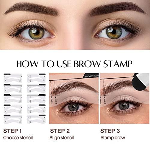 HSKIE Eyebrow Stamp Stencil Kit Brow Stamp And Shaping Kit One Step Brow Stamp Kit Waterproof Eyebrow Stamp On Eyebrows (Bruette)