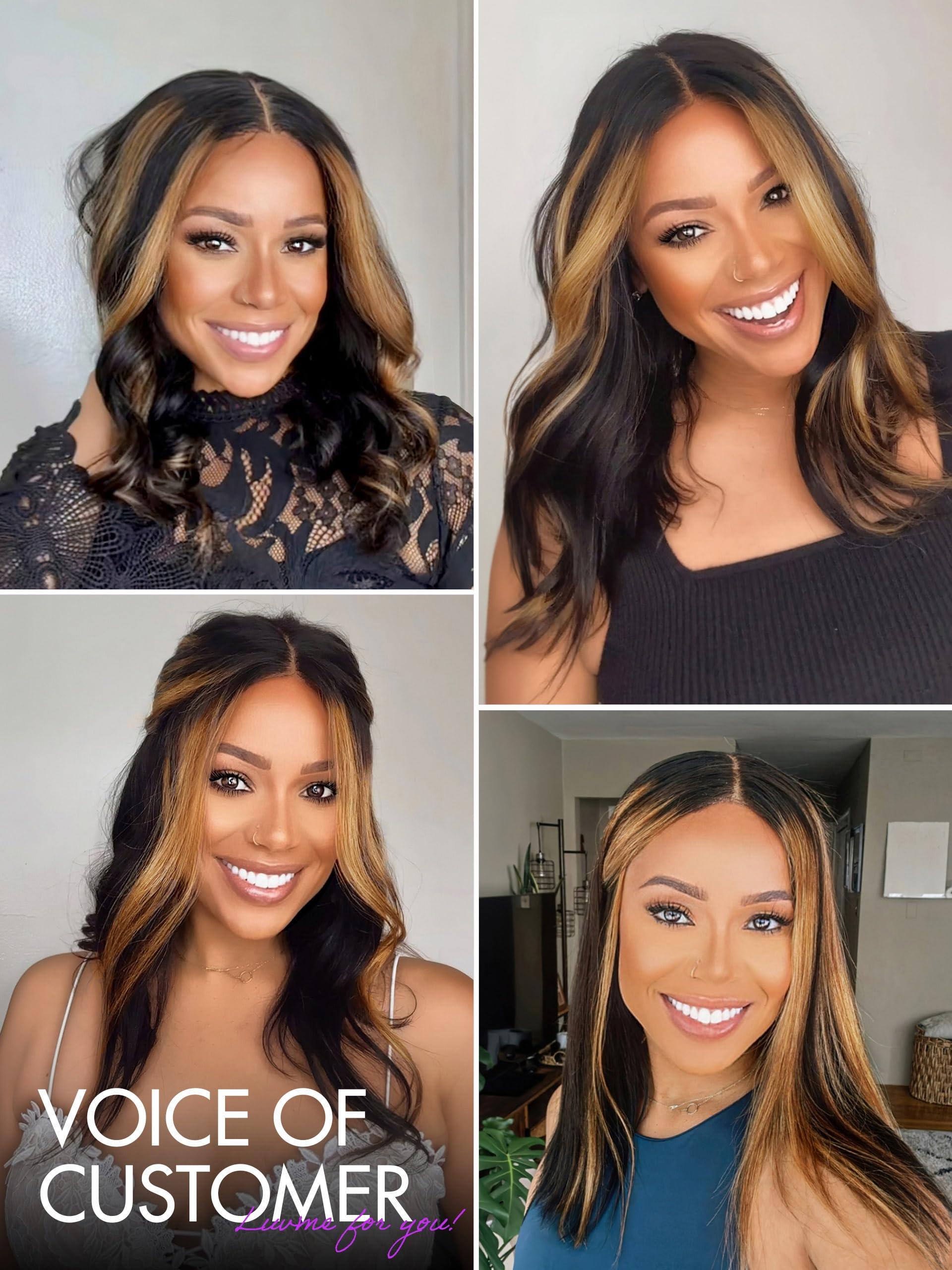 LUVME HAIR LUVME HAIR 16 Inch Black with Blonde Highlights Loose Body Wave Human Hair Wig, Precut Glueless 5x5 HD Lace Closure Wigs Pre Plucked For Women 180 Density