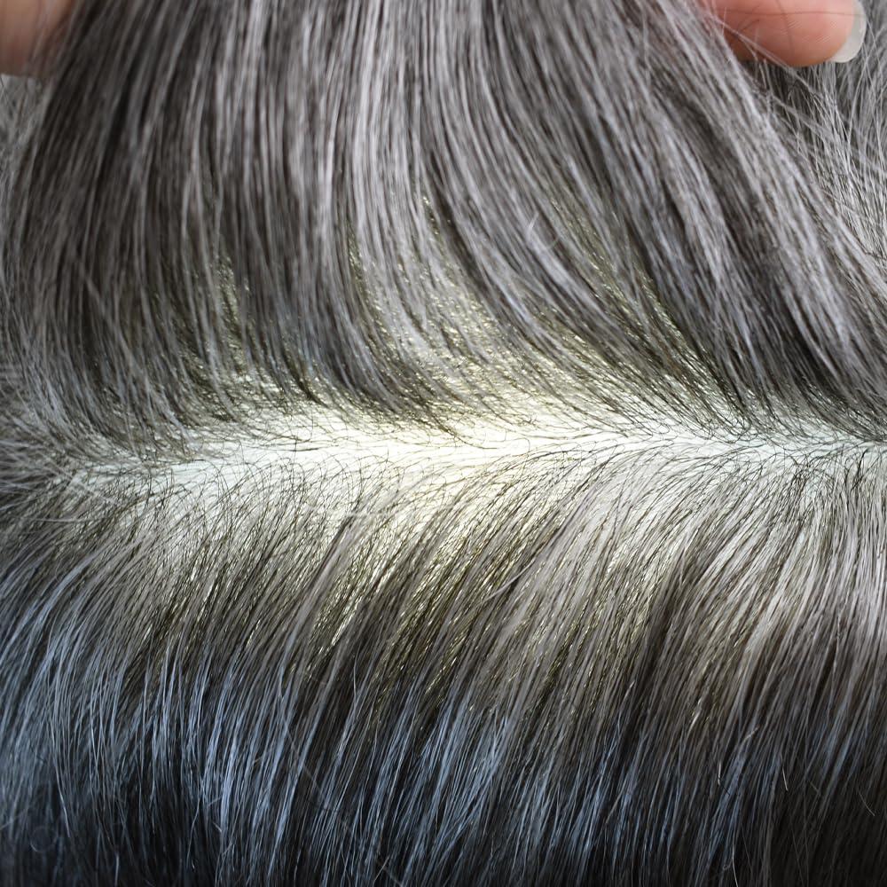 Hair Wonders Hair Wonders Mens Toupee V-looped Hairpieces For Men European Human Hair Replacement System Thin Skin Hair Pieces For Men Protesis Capilar Para Hombre 8X10#1B40#1B Off Black+40% Grey 100% Density