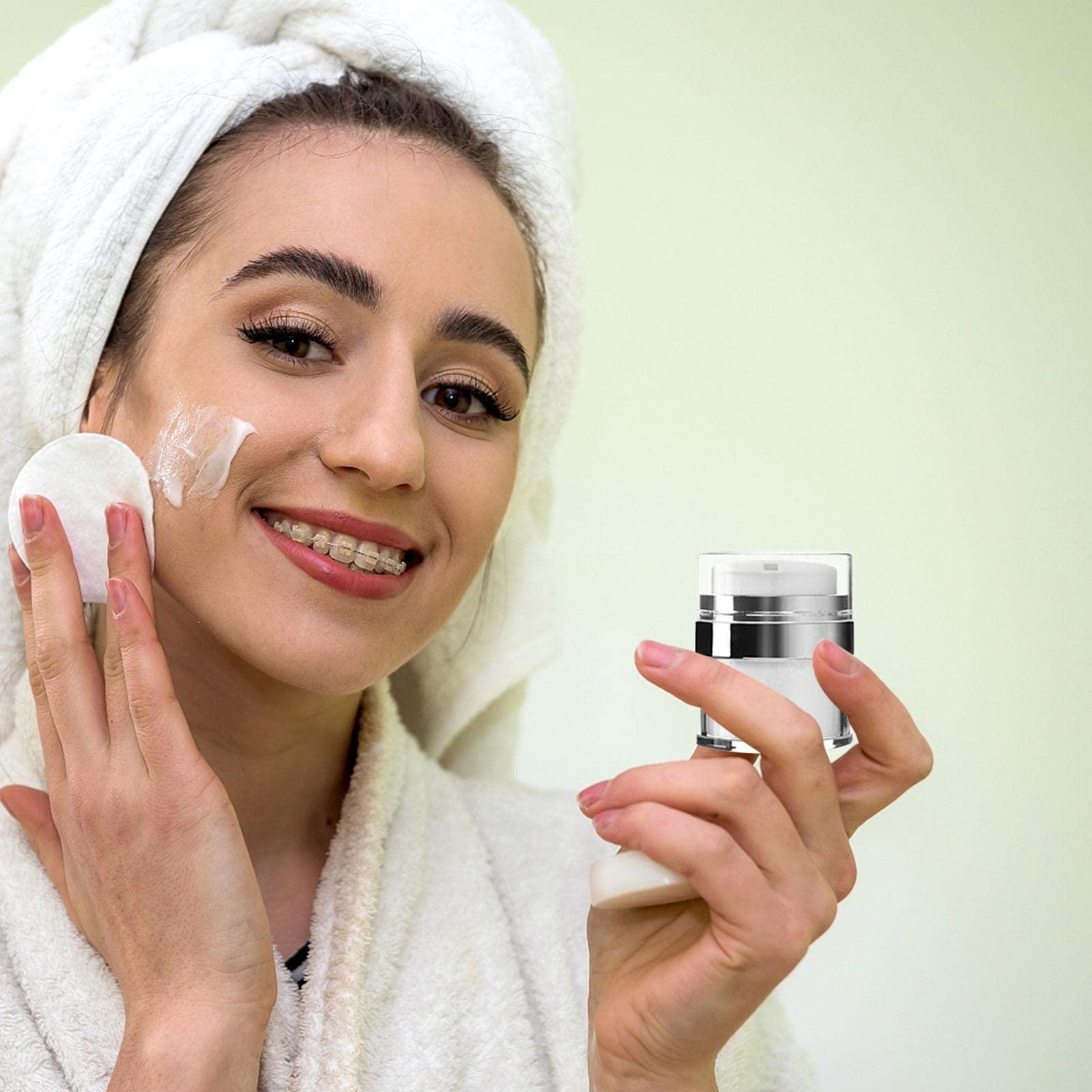 Littryee Airless Pump Jars Containers Bottles, Empty Crylic Cream Jar Cosmetic Container, Makeup Lotion Cosmetic Dispenser, Refillable Container for Creams, Gels and Lotions, Leakproof Travel Container