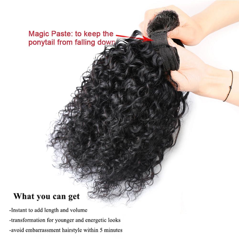 Kiss darling LASHES Drawstring Ponytail Extension Human Hair Water Wave Ponytail with Magic Paste Warp Around Wet & Wavy Curly Remy Hair Ponytail for Women 14inch 100g Natural Black
