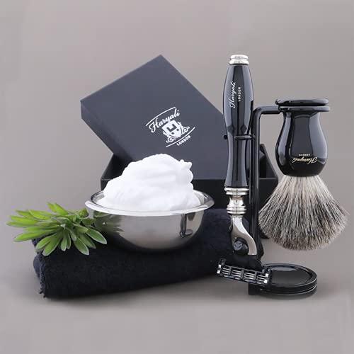 Haryali London Haryali London 3 Edge Safety Razor With Black Badger Hair Brush and Stand Perfect Shaving Kit For Mens