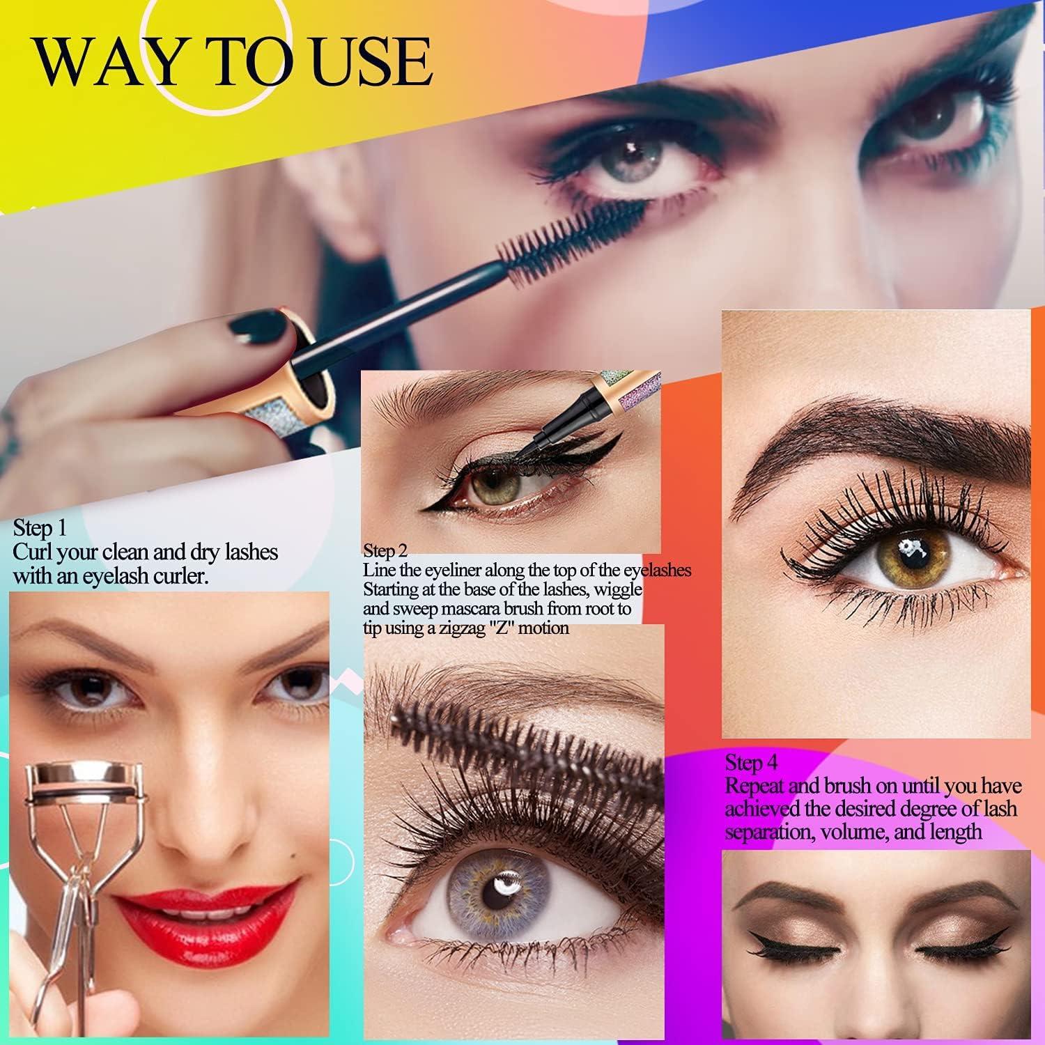 SENANA MARINA 4d Silk Fiber Lash Mascara, SENANA MARINA Eyeliner & Mascara Set - Black Liquid Eyeliner Pencil/Waterproof Mascara - Sky High Mascara Black Volume and Length Lengthening No Clumping