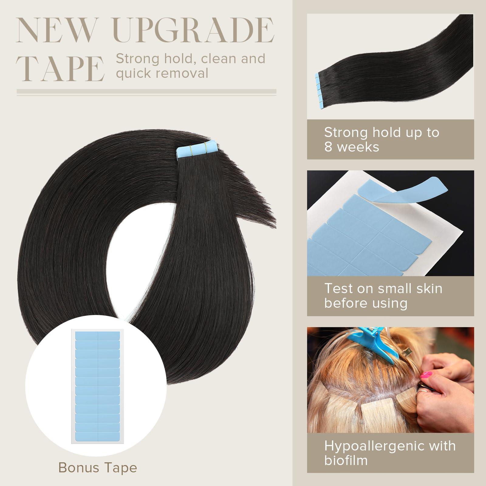 Mifes Mifes Tape in Hair Extensions Human Hair Natural Black #1B Human Hair Extensions Tape in Remy Straight Hair Extensions Invisible Skin Weft Soft Straight Hair 10pcs/25g 18 Inch