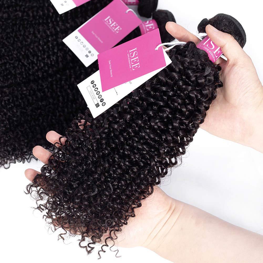 ISEE ISEE Hair Virgin Malaysian Deep Curly Jerry Curly Human Hair 3 Bundles,100% Unprocessed Human Curly Hair Extensions Natural Black Can Be Dyed (24/24/24 Inch)