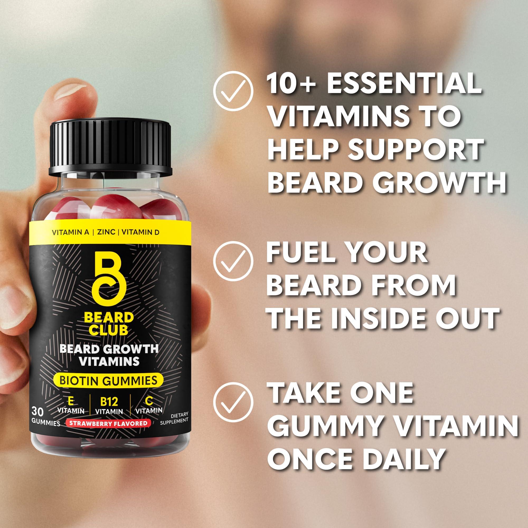 The Beard Club The Beard Club Biotin Beard Growth Vitamin Gummies - Beard and Hair Supplement for Men - Vitamins B12, E, & C to Support a Thicker Fuller Looking Beard - Mens Beard Care - Strawberry Gummy