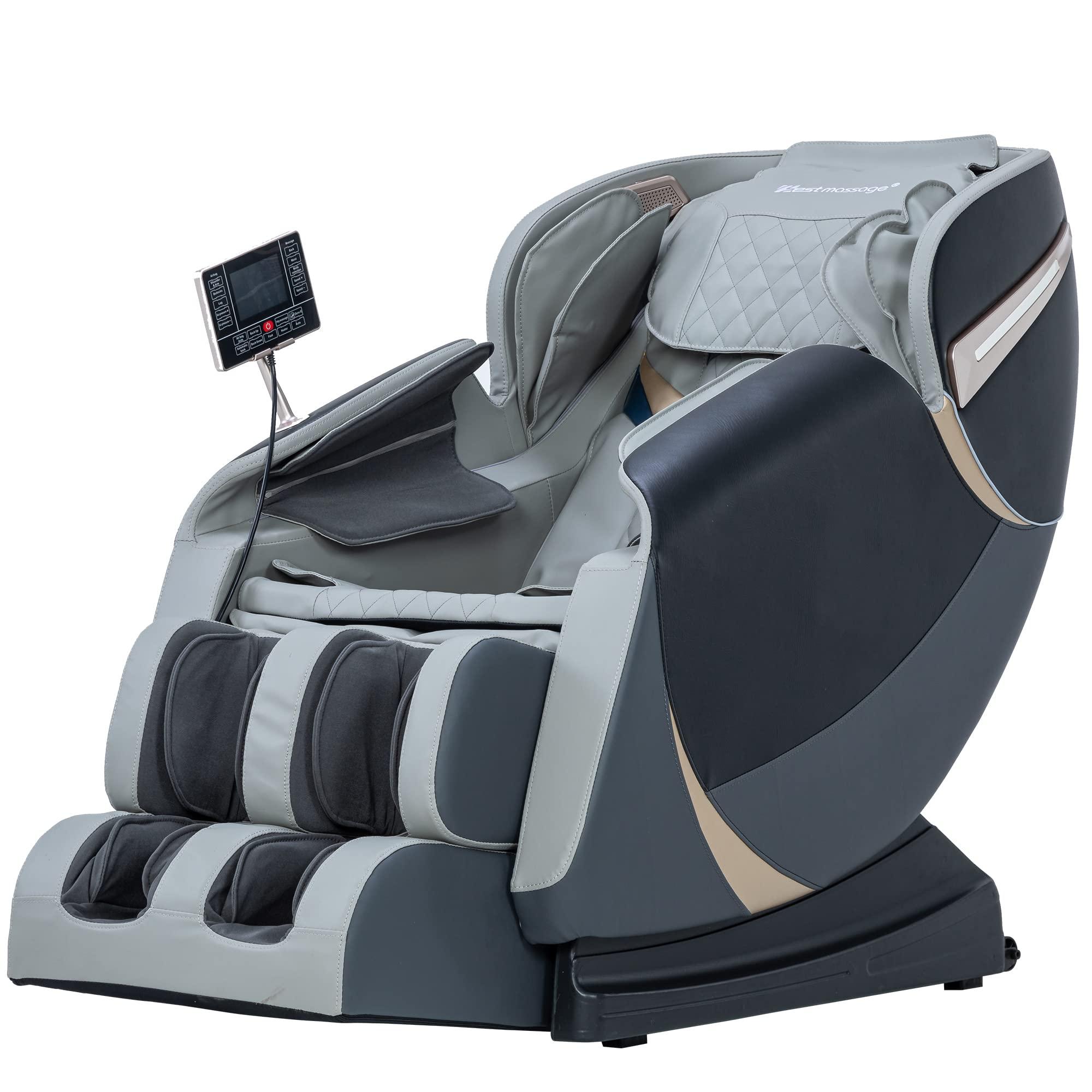 BestMassage Massage Chair,Full Body Zero Gravity Recliner Chair with Smart Large Screen Bluetooth Speaker Wormwood Back and Calf Heating Therapy Foot Roller Air Massage System for Home Office,Grey