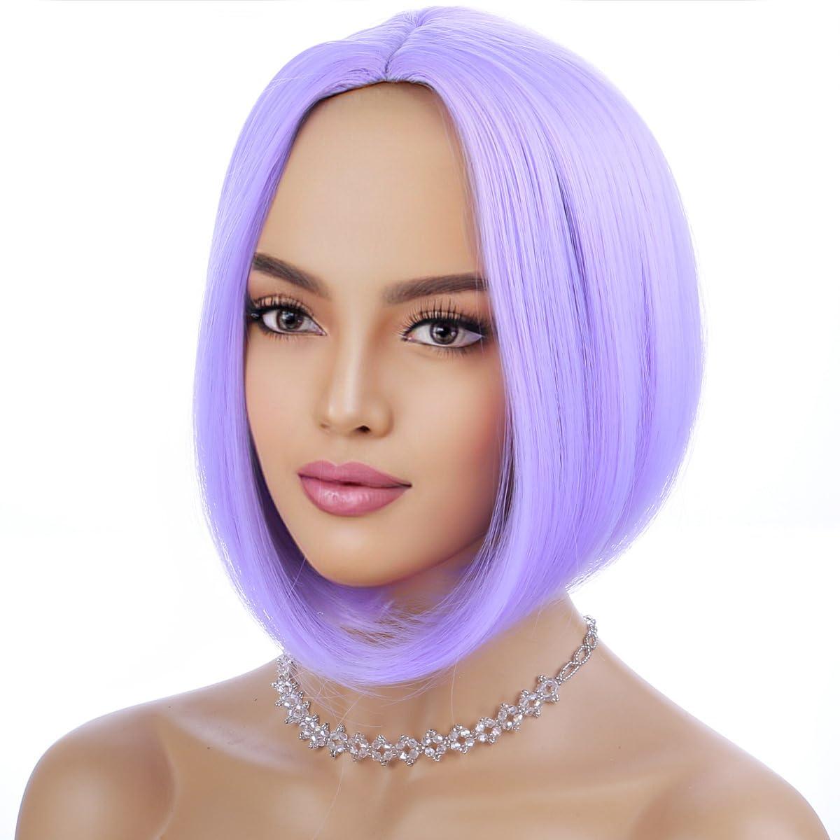 PATTNIUM PATTNIUM Purple Bob Wig for Women Short Purple Wigs Straight Middle Part Light Purple Hair Wig Natural Looking Heat Resistant Synthetic Wig
