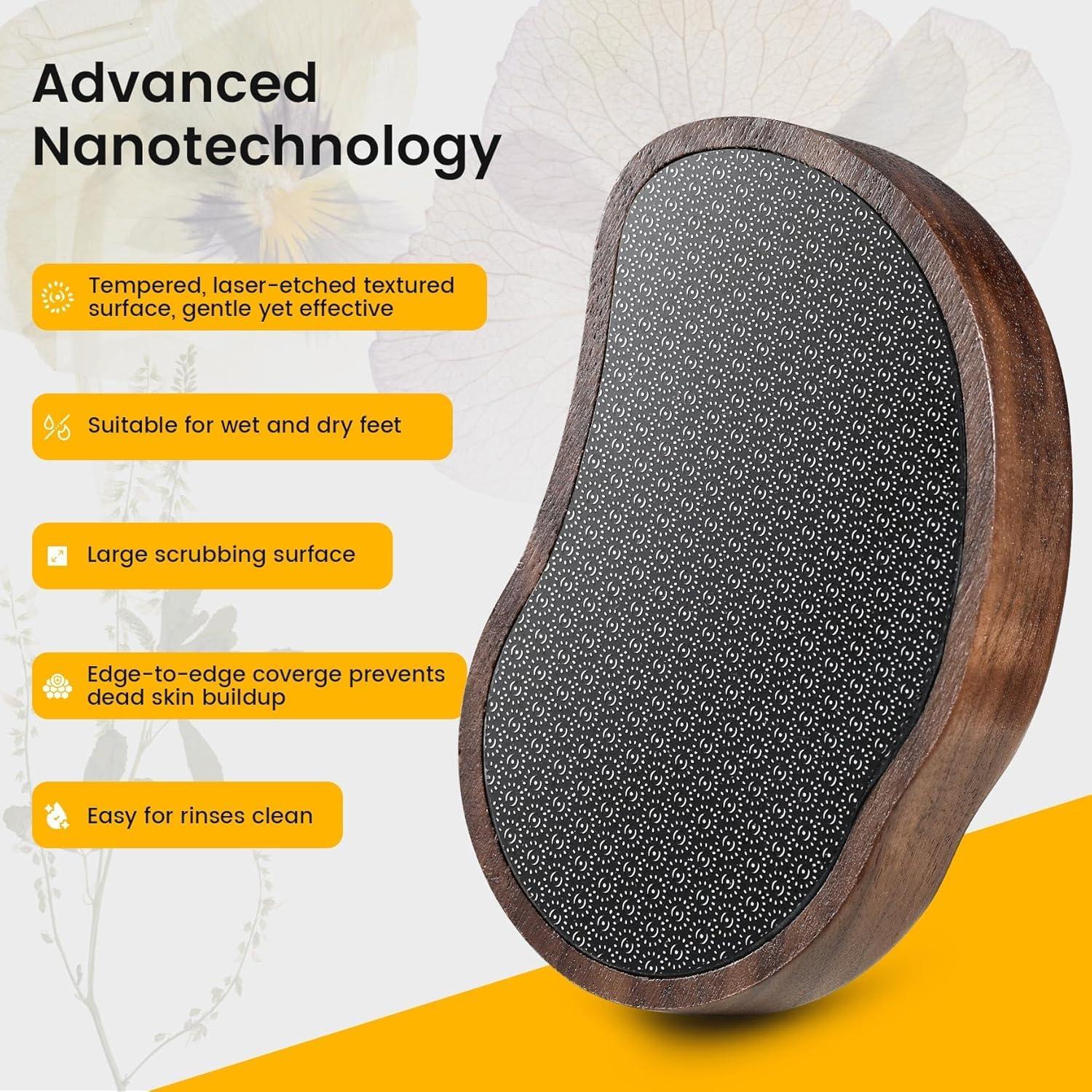 BEZOX BEZOX Glass Foot Scrubber(1 PCS) - Nano-glass Pedi Egg Pumice Stone for Feet Dead Skin, Plastic-Free Pedicure Foot File Callus Remover for Silky Smooth Feet - Walnut Wood Handled