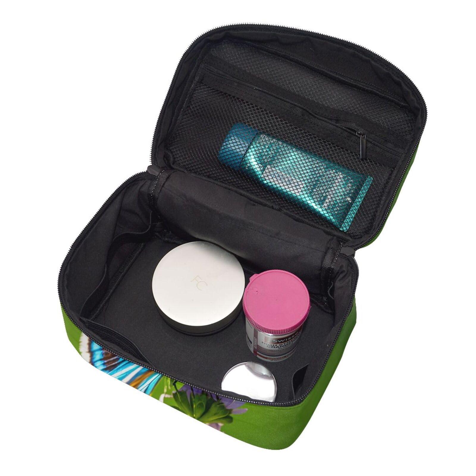 QASDFGHR QASDFGHR Small Blue Butterfly Print Makeup Bag,Travel Cosmetic Bag with Zipper for Women Square Make Up Bags Organizer