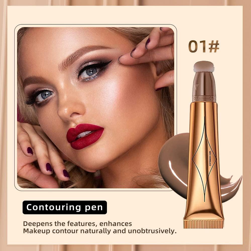 Pyrxgjn Contour Beauty Wand, Liquid Highlighter and Bronzer Stick, Natural Cream Bronzer Stick with Cushion Applicator, Lightweight Blendable Liquid Contour Matte Finish(1# / 2#)