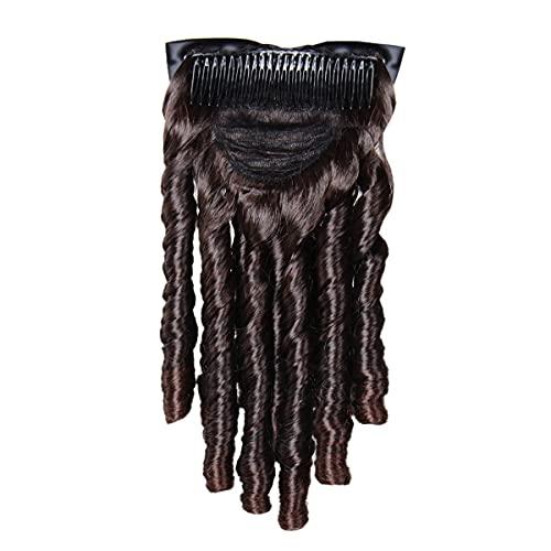 QYUU Regency Ringlet Ponytail Hairpiece with Bow Spiral Curl Synthetic Half Wig Historical Colonial Lady Costume Wig (Dark Brown)
