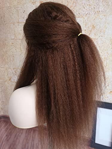 HAOKE Italian Yaki Lace Front Wigs Human Hair 4x4 Silk Base Top Yaki Kinky Straight Human Hair Wigs for Black Women Medium Auburn Wig Glueless Human Hair Lace Wig with Baby Hair (8inch, 4x4 Silk Base Wig)