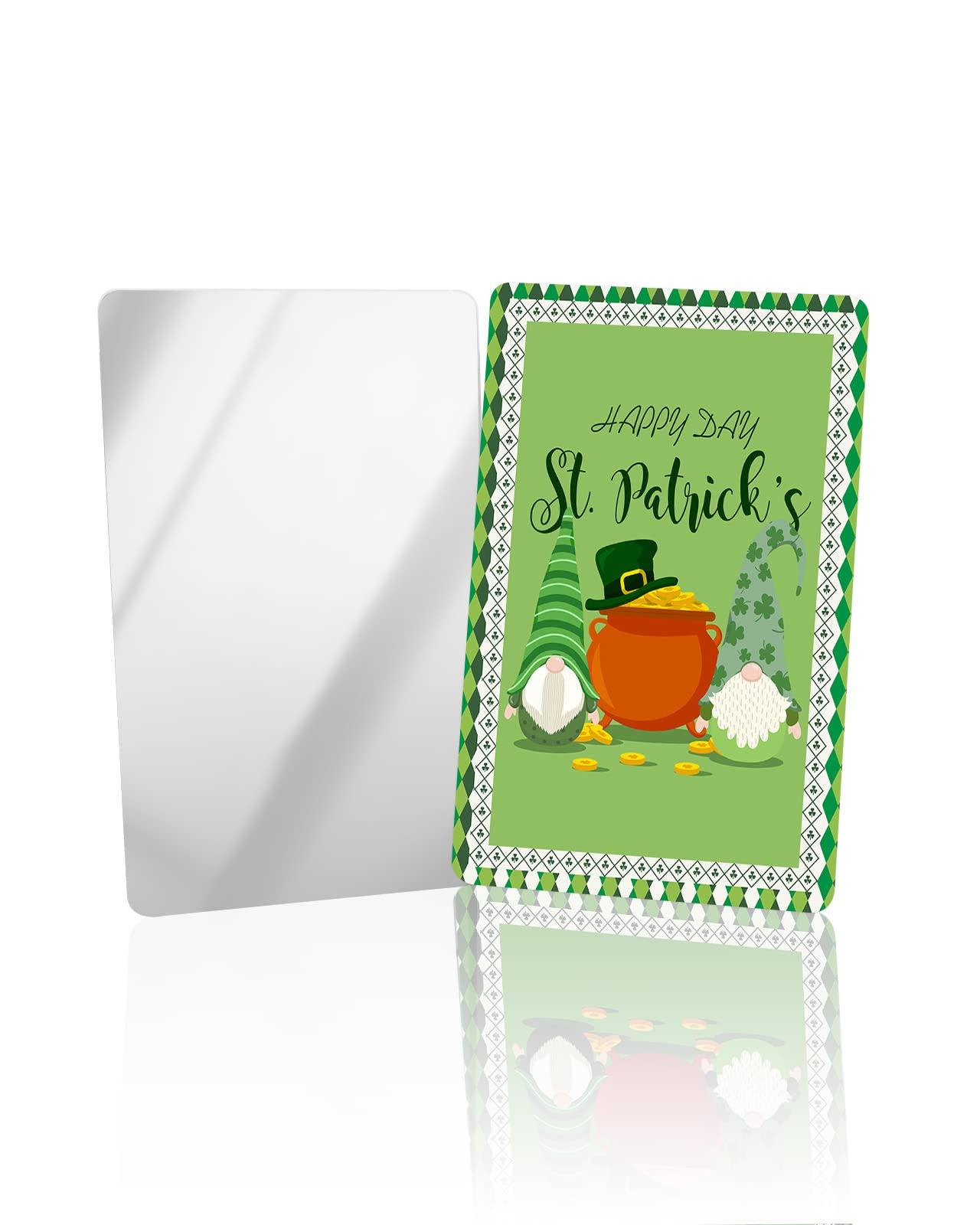 Carosoffe Carosoffe St. Patrick\'s Day Small Compact Mirror for Purse, Cute Gnomes Clover Green Geometric Plaid Travel Makeup Mirror for Women Men, Rectangular Handheld Compact Pocket Mirror 1 PCS