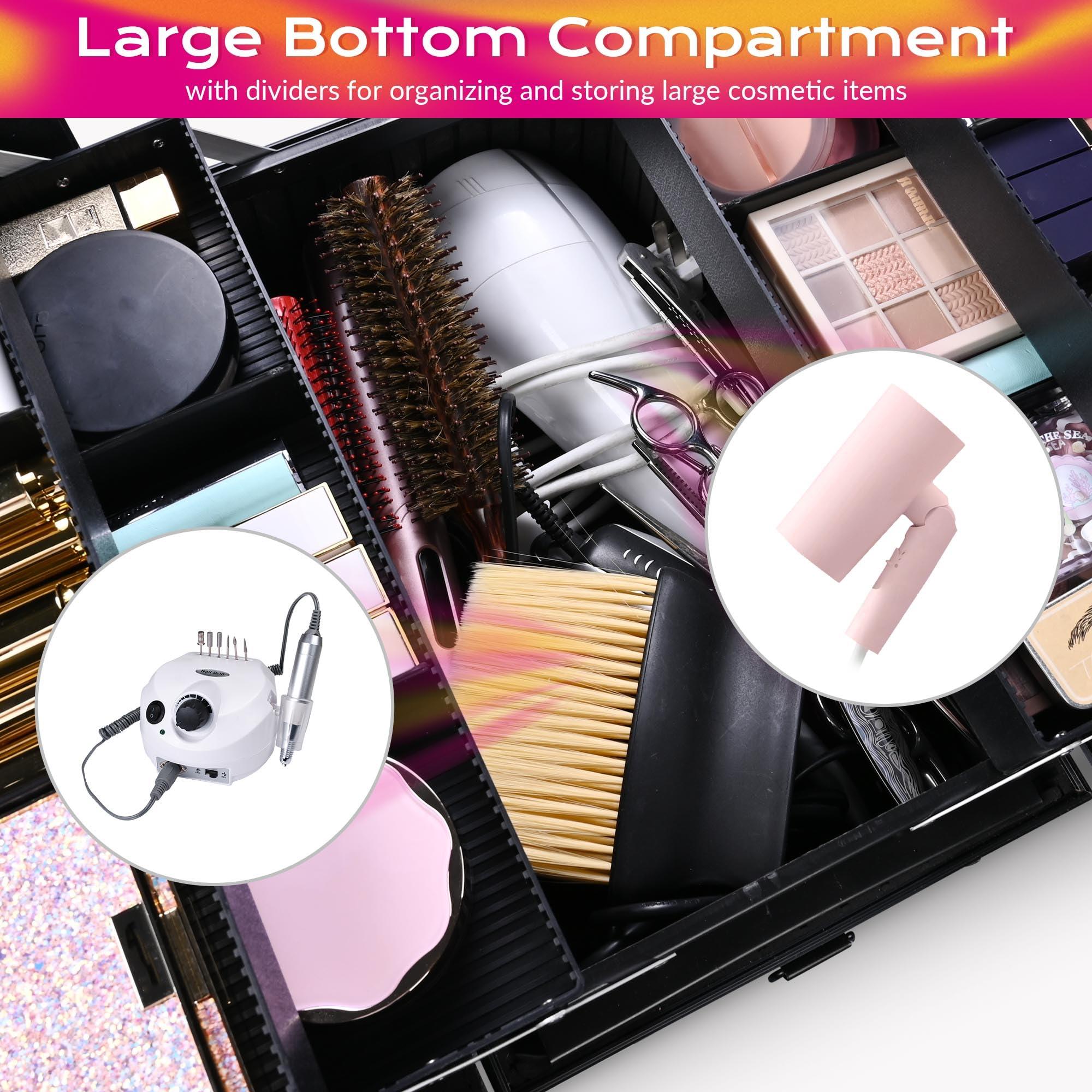 BYOOTIQUE BYOOTIQUE Makeup Train Case Pro Adjustable 4 Sliding Trays Cosmetic Case Storage Organizer Box Lockable Compartments 14 Inch Salon Beauty Large, Black