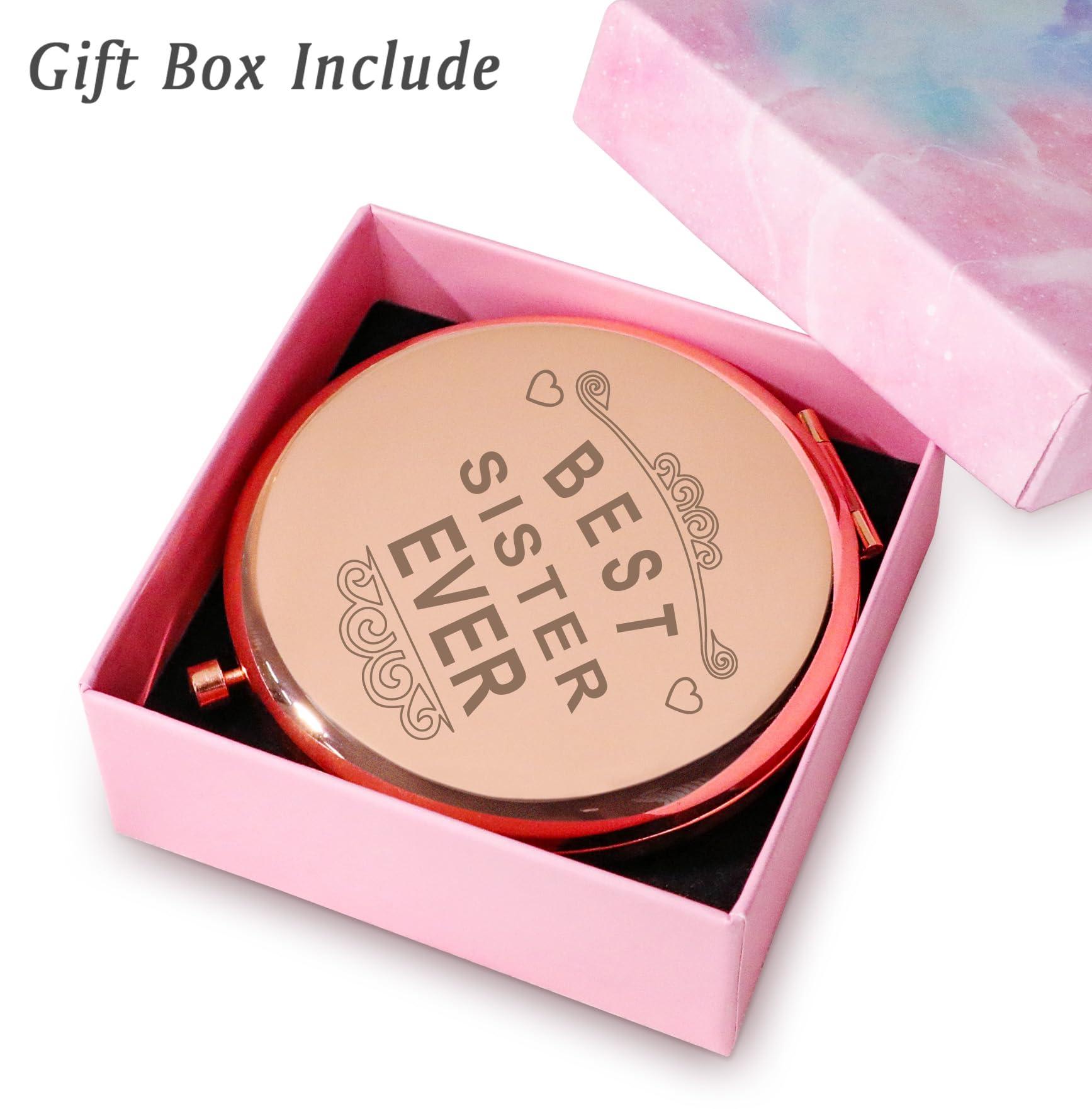 Daricano Personalized Gifts for Sister, Unique Mothers Day Birthday Gifts for Sister, Best Sister Gifts, Sentimental Sister in Law Gift from Sister, Engraved Compact Mirror