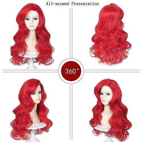 LABEAUT LABEAUT Max Beauty Red Mermaid Wigs Long Curly Daily Wig Hair Heat Resistant Synthetic Fiber for Halloween for Cosplay for Christmas (Red Kids + Hairpin)
