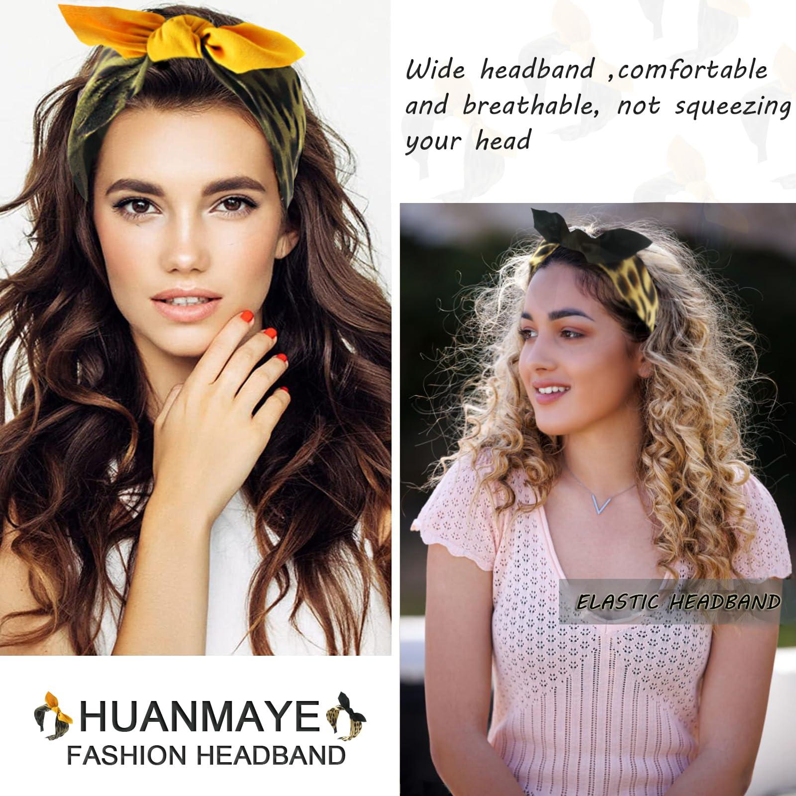 HUANMAYE HUANMAYE 6Pcs Boho Headband for Women Knotted Bow Hairbands Fabric Elastic Hair band Accessories Rabbit Ear Hair Bands Wide Turban Headwraps for Adult Women (6RBow)