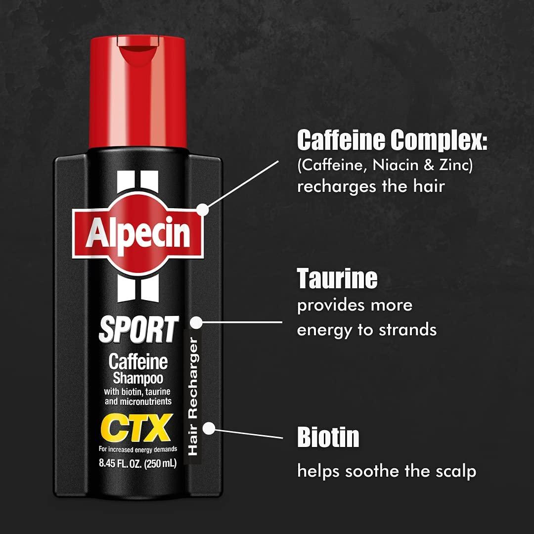 Alpecin Alpecin CTX Sport Men's Caffeine Shampoo 8.45 fl oz (Pack of 3), with Biotin, Niacin, Castor Oil, Taurine, Healthy Micronutrients, Natural Hair Growth, Hair Thickening, Thinning Hair, Active Lifestyle