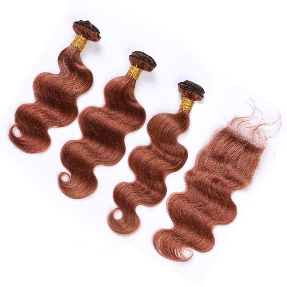 Tony beauty hair Tony Beauty Hair #33 Dark Auburn Body Wave Hair Bundles with Closure Copper Red Brazilian Wavy Human Hair Weaves with Closure Reddish Brown Lace Closure 4x4 with 3 Bundles (14 16 18+14)
