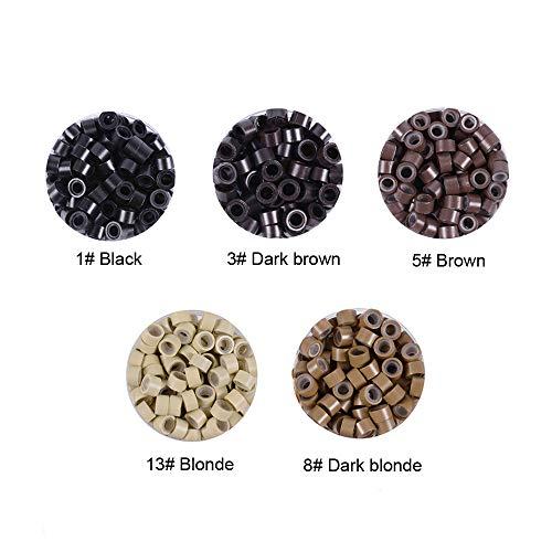 YANTAISIYU 1000pcs Micro Silicone Rings Beads Hair Extensions Kit I-tip Hair Pliers Micro Pulling Hook Needle Loop Threader and 1000pcs Micro Silicone Links