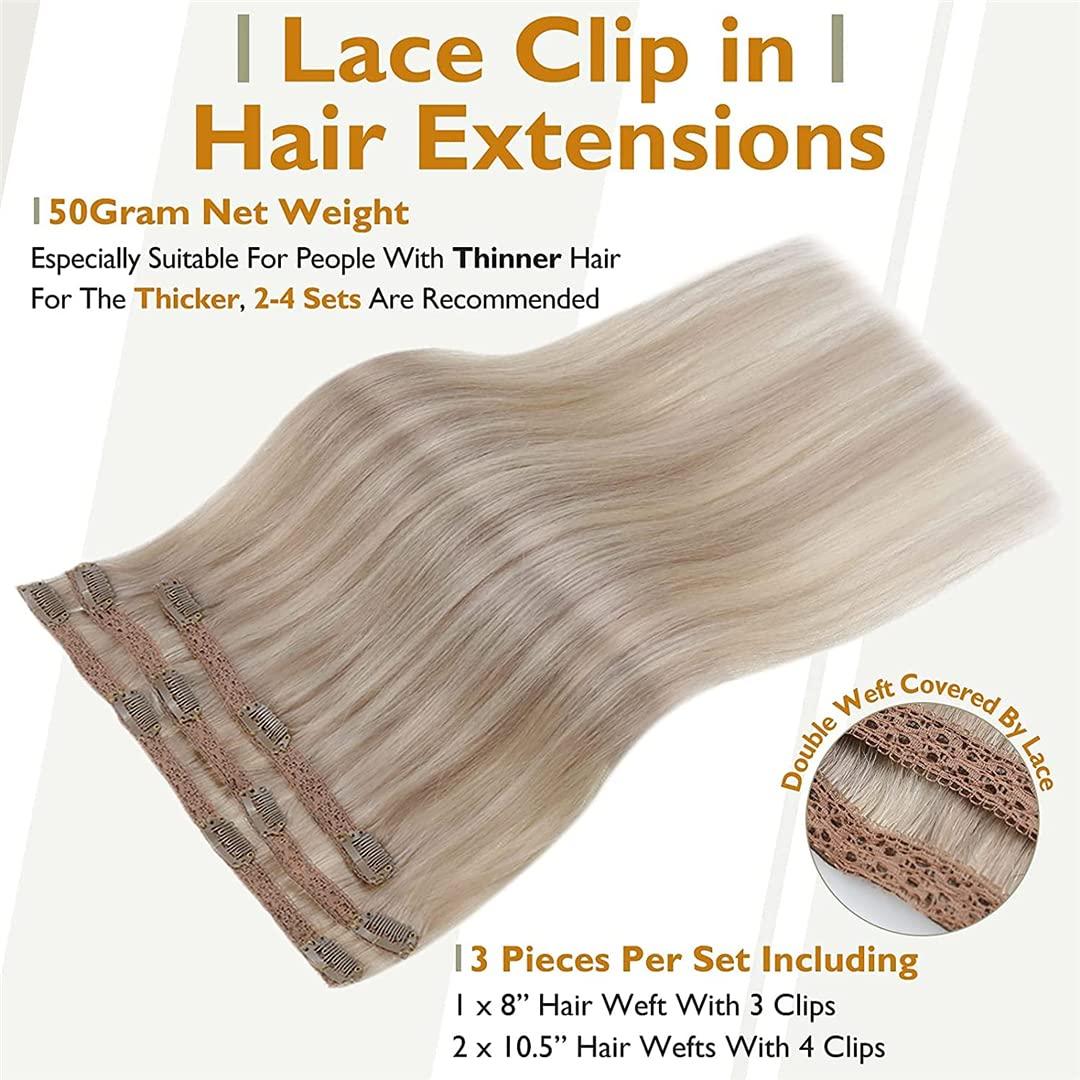 Sweejim 50 Grams Clips In Hair Extensions Human Hair Seamless Real Human Hair Extensions Remy 50G Clip In Hair Extensions 16p22 18 inches 50 Gram Per Set