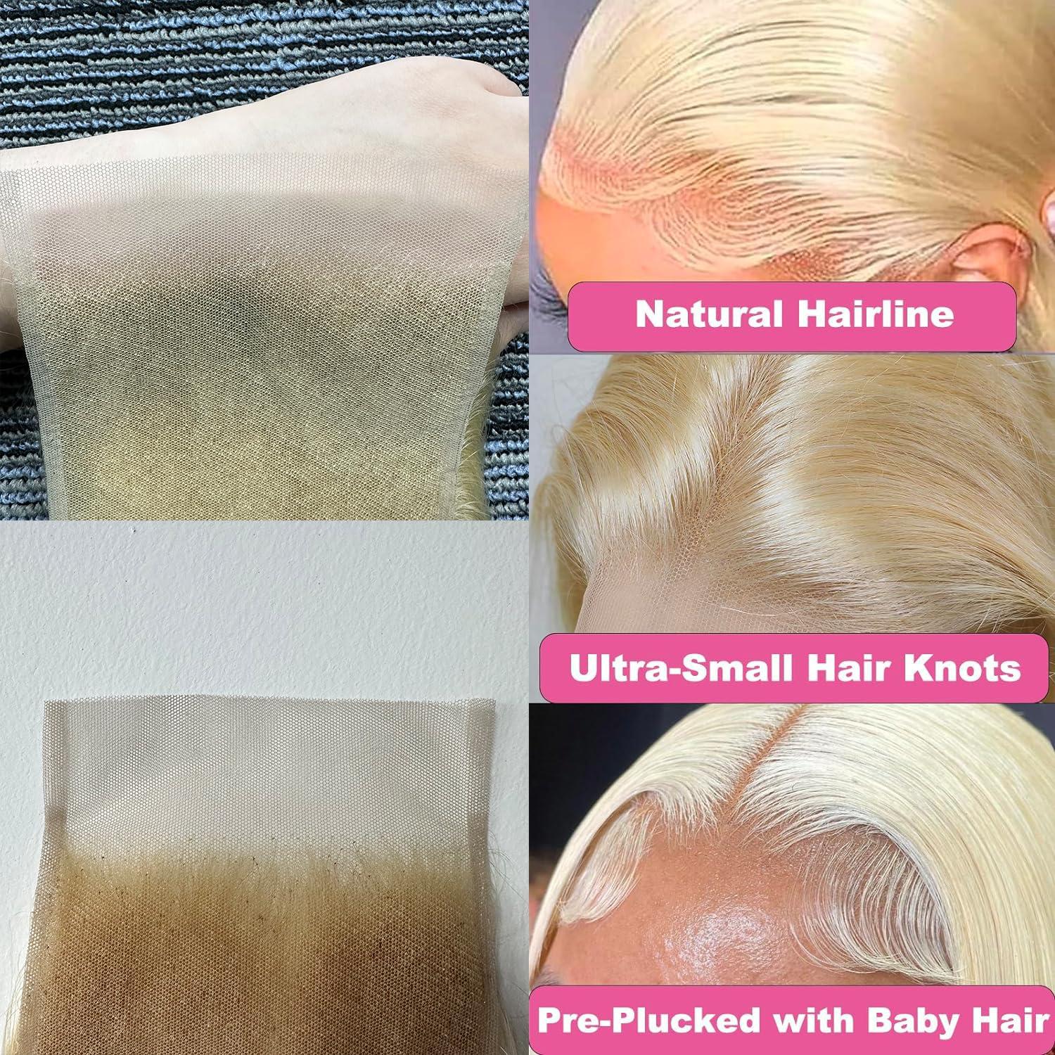 Glisdia 613 5x5 Closure Hd Lace Transparent Deep Part 55 613 0.11mm Ultra-Thin Invisible Skinlike Lace Closure Blond Color 12a Grade Straight Human Hair Pre Plucked With Baby Hair Free Part 16 Inch