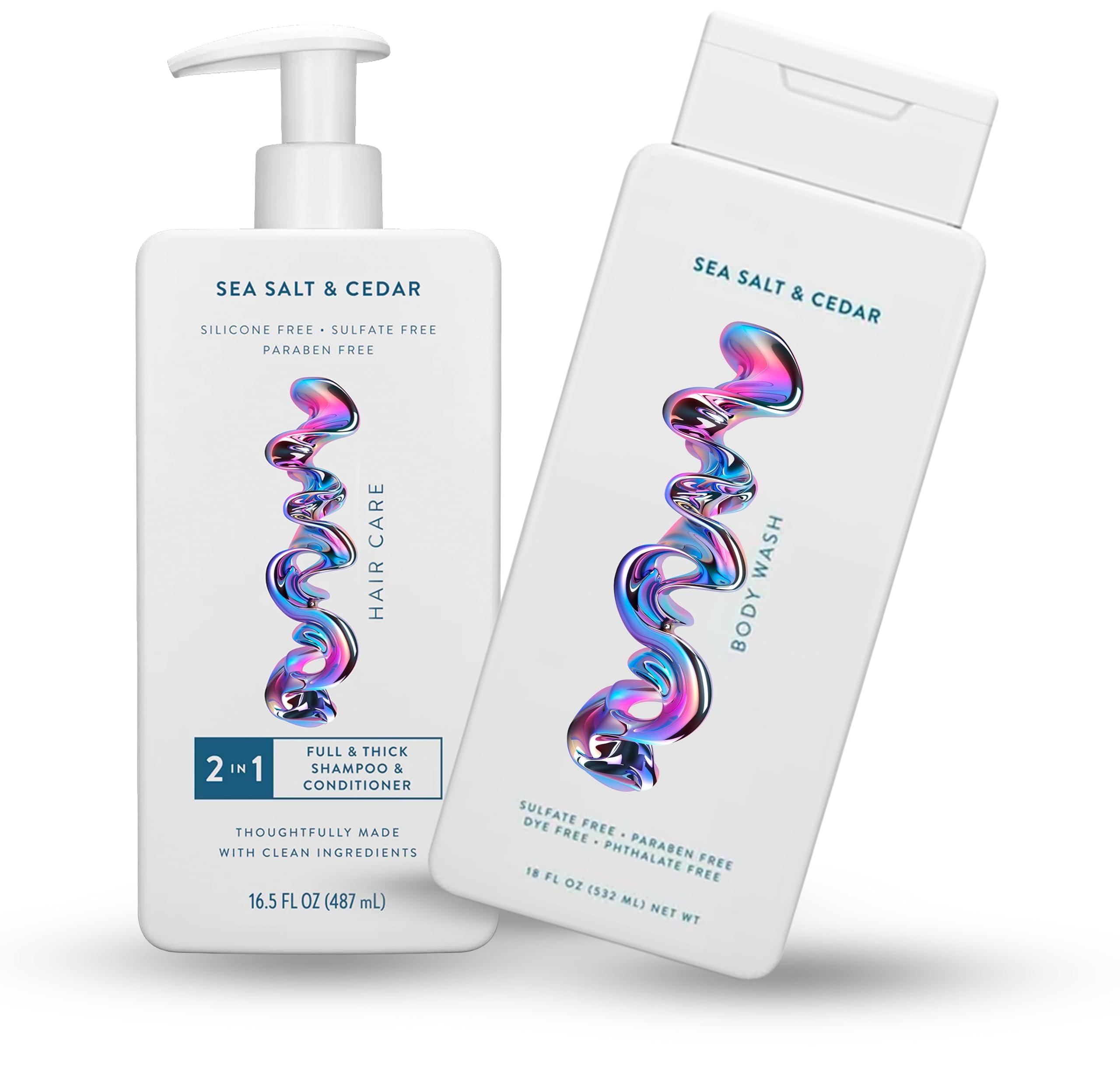 Hair Care And Body Wash Native - Hair and Body Wash - 2 in 1 Shampoo and Conditioner And Body Wash - Sea Salt & Cedar - Contain Naturally Derived Ingredients | All Hair - 16.5 and 18 FLOz - Pack Of 02