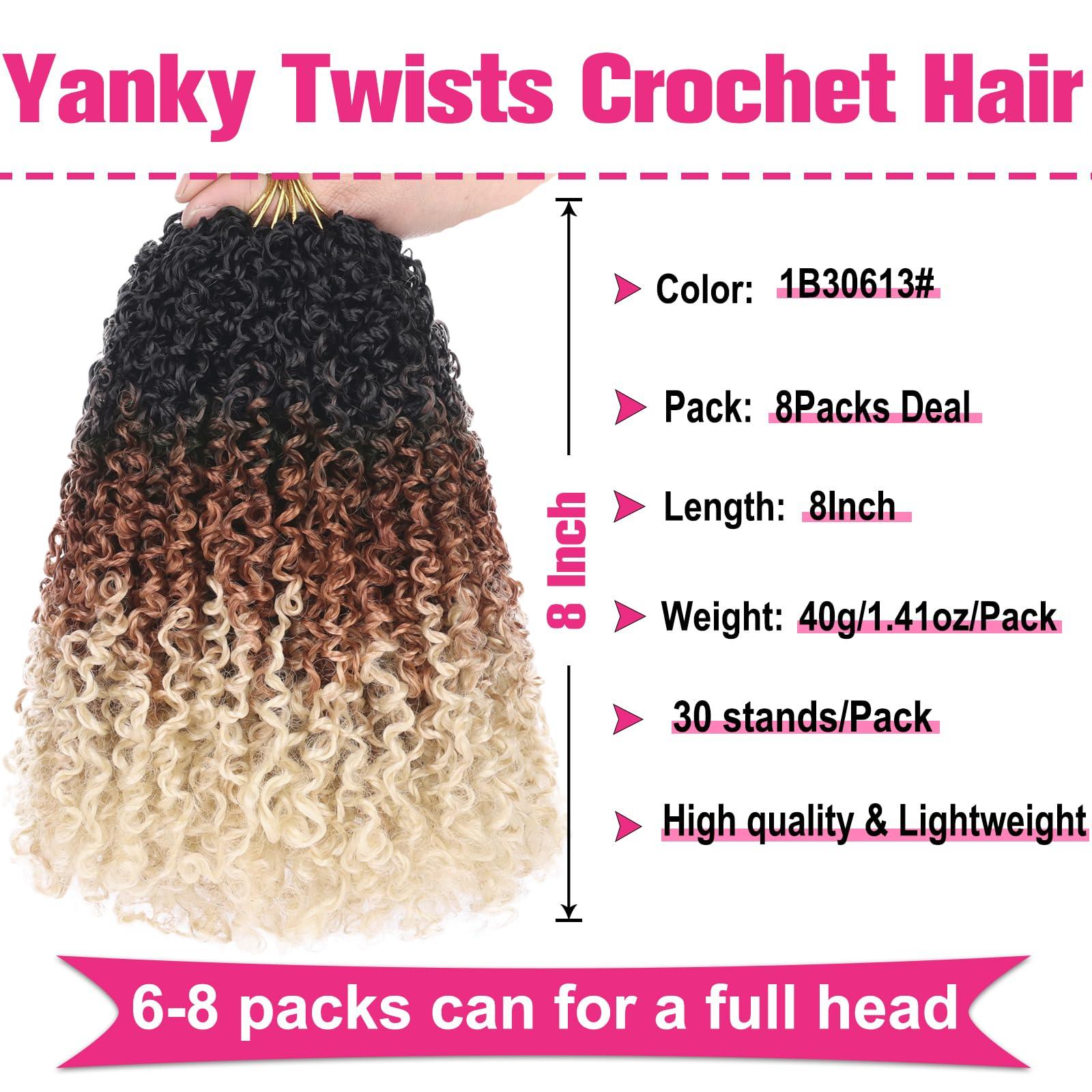 Union Beauty Unionbeauty 8Inch Pre Twisted Yanky Twist Crochet Hair 8Bundles Micro Passion Twist Crochet Braids Hair with Bouncy Pre-looped Twist Crcochet Braid Synthetic Marlybob Braiding Hair Extensions 1B30613#