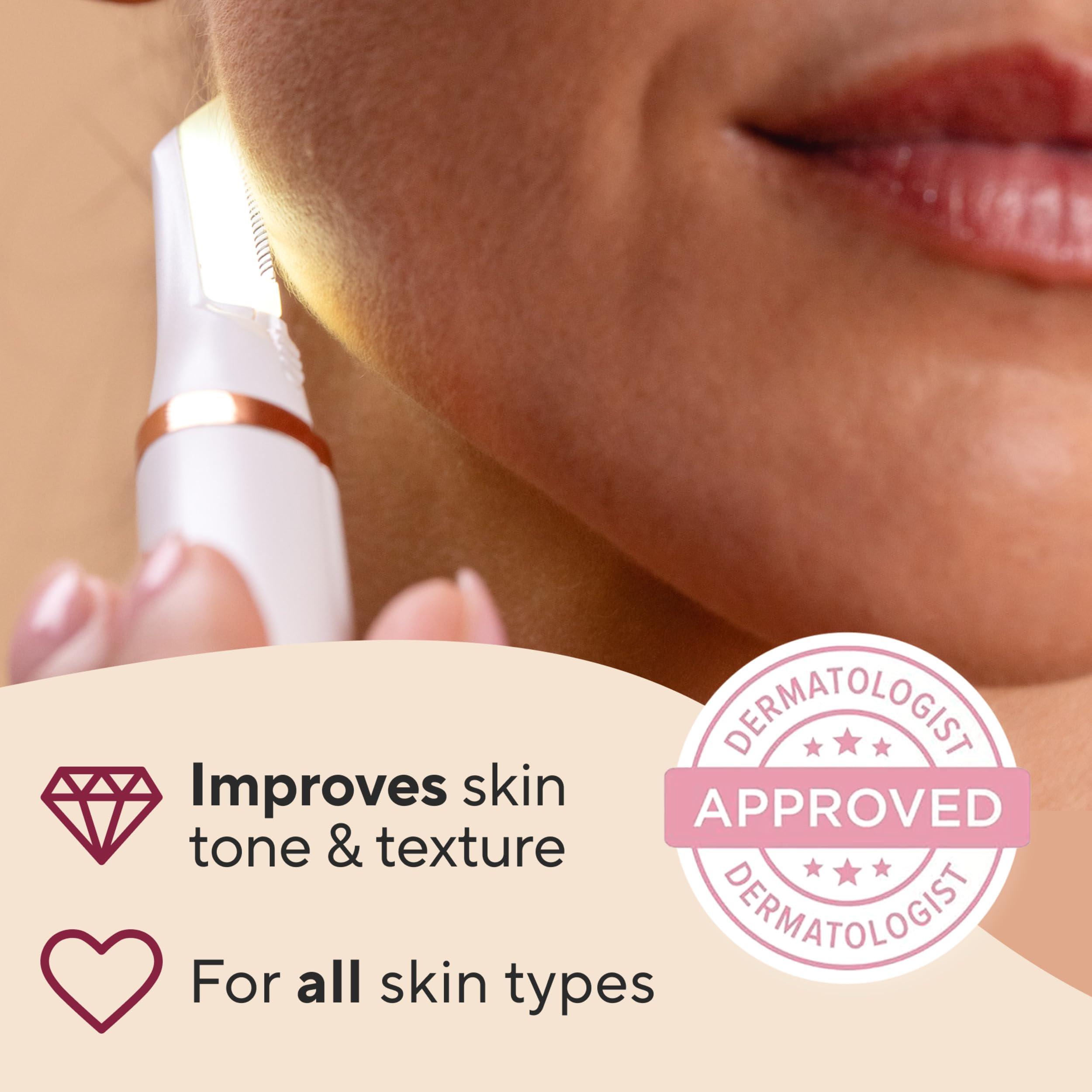 Finishing Touch Flawless Finishing Touch Flawless Dermaplane Glo Sonic Lighted Facial Exfoliator, Electric Vibrating Dermaplane Razor for Dermaplaning, Facial Hair Removal, 6 Replacement Heads