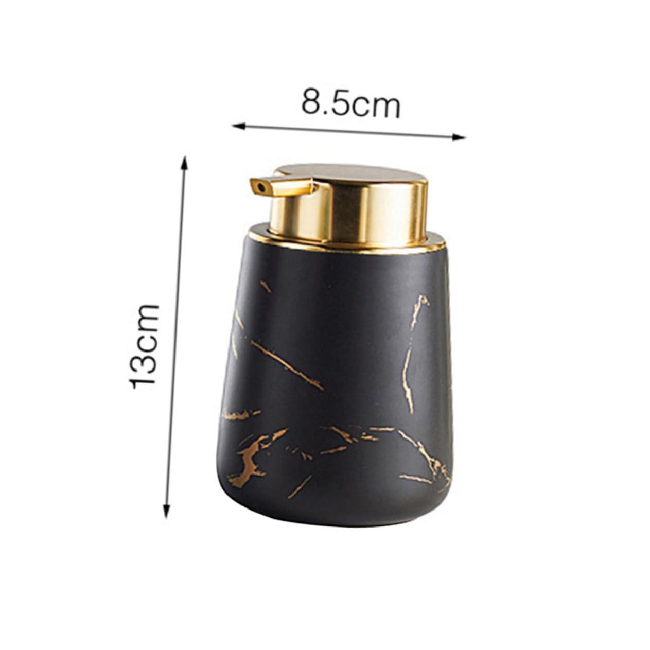 CANIGHT CANIGHT 400ML Ceramic Lotion Dispenser Portable Push Pump Bottle for Liquid Soap and Makeup Multi Purpose Travel Container Marbling Black Ideal for Toiletries and Travel Use