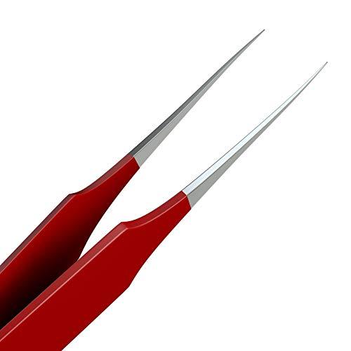 Tweezees Ingrown Hair Tweezers | Pointed Tip | Red | Precision Stainless Steel | Extra Sharp and Perfectly Aligned for Ingrown Hair Treatment & Splinter Removal For Men and Women | By Tweezees