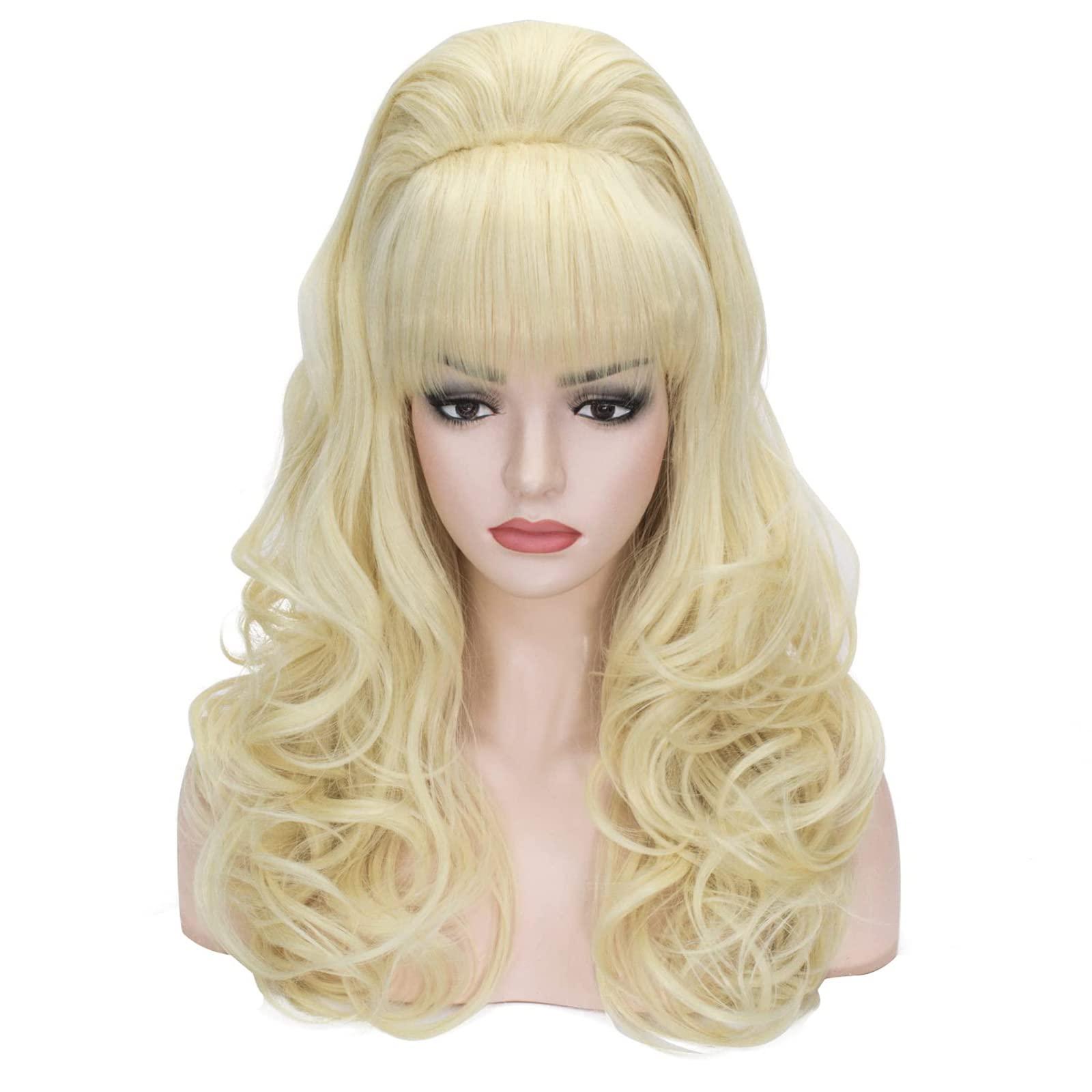 PROBEAUTY Probeauty Long Wave Blonde Bouffant Beehive Wigs Big Curly Wavy Retro Wigs for Women 70s 80s Costume 23 Inch
