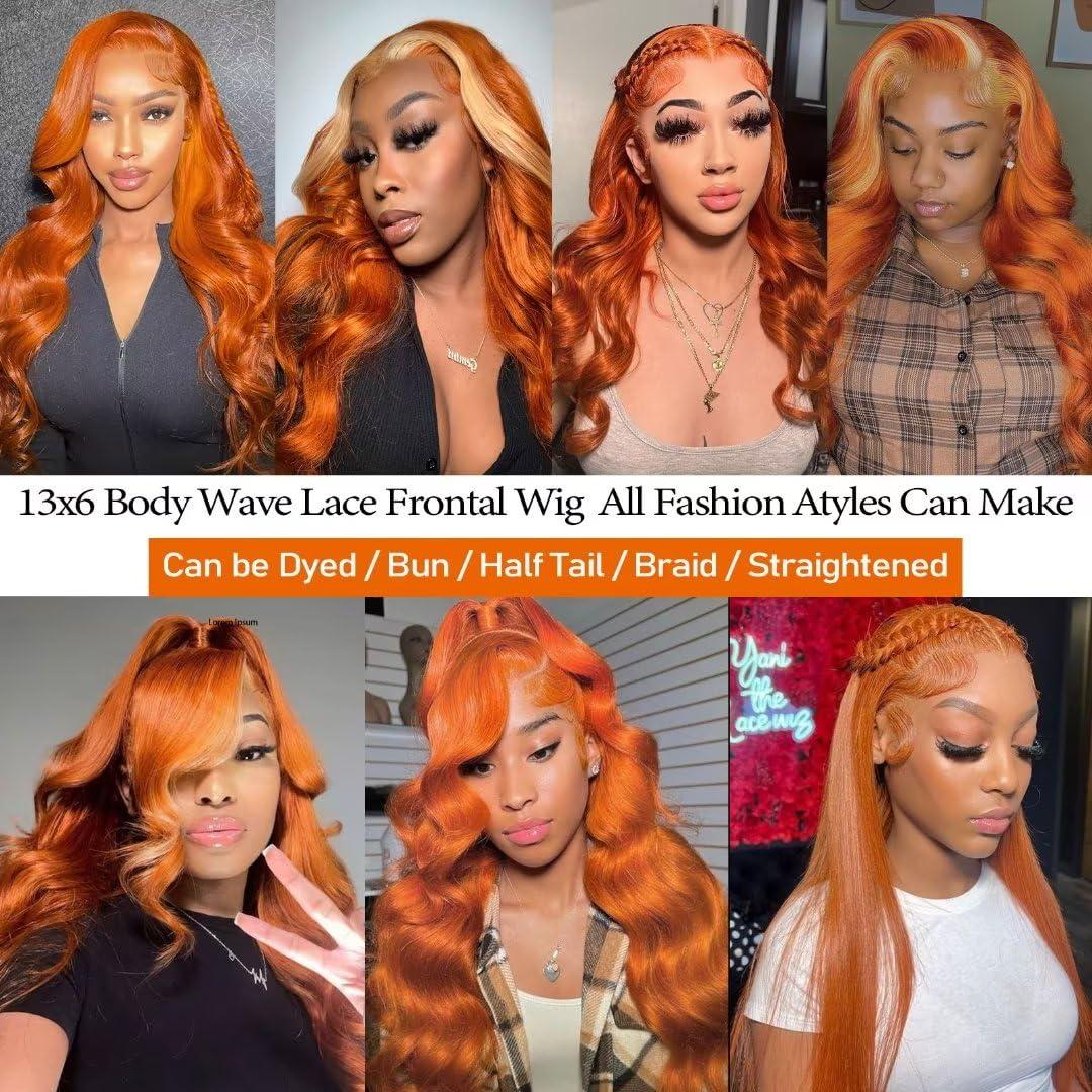 Daules Daules Ginger Curly Lace Front Wigs Human Hair 26in+Ginger 136 Lace Front Wigs Human Hair Body Wave 20in