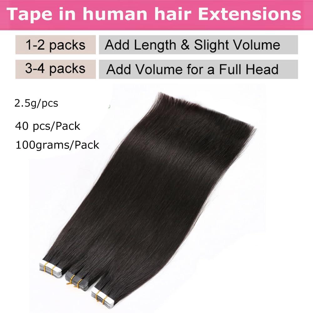 Kiss darling LASHES 26 Inch Silky Straight Tape In Human Hair Extensions Natural Black Color Brazilian Hair Seamless Tape On Hair Extensions Double Sided 100 Grams 40 Pieces Remy Tape In Hair