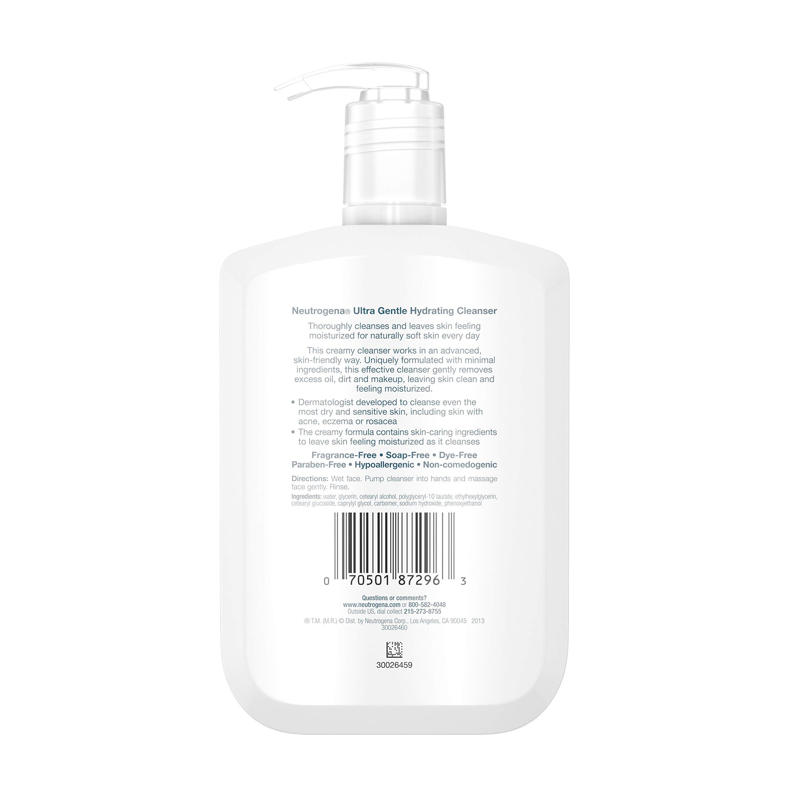 Neutrogena Neutrogena Ultra Gentle Hydrating Facial Cleanser, Non-Foaming Face Wash for Sensitive Skin, Gently Cleanses Face Without Over Drying, Oil-Free, Soap-Free, Fragrance-Free, 12 fl. oz