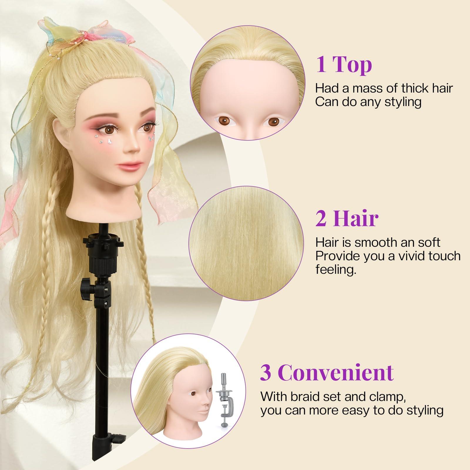 Neverland Beauty & Health Neverland Beauty Mannequin Head with 50% Real Human Hair, 24 Inch Makeup Cosmetology Manikin Practice Head with Hair, Braiding Hairdressing Doll Head for Hair Styling with False Eyelashes