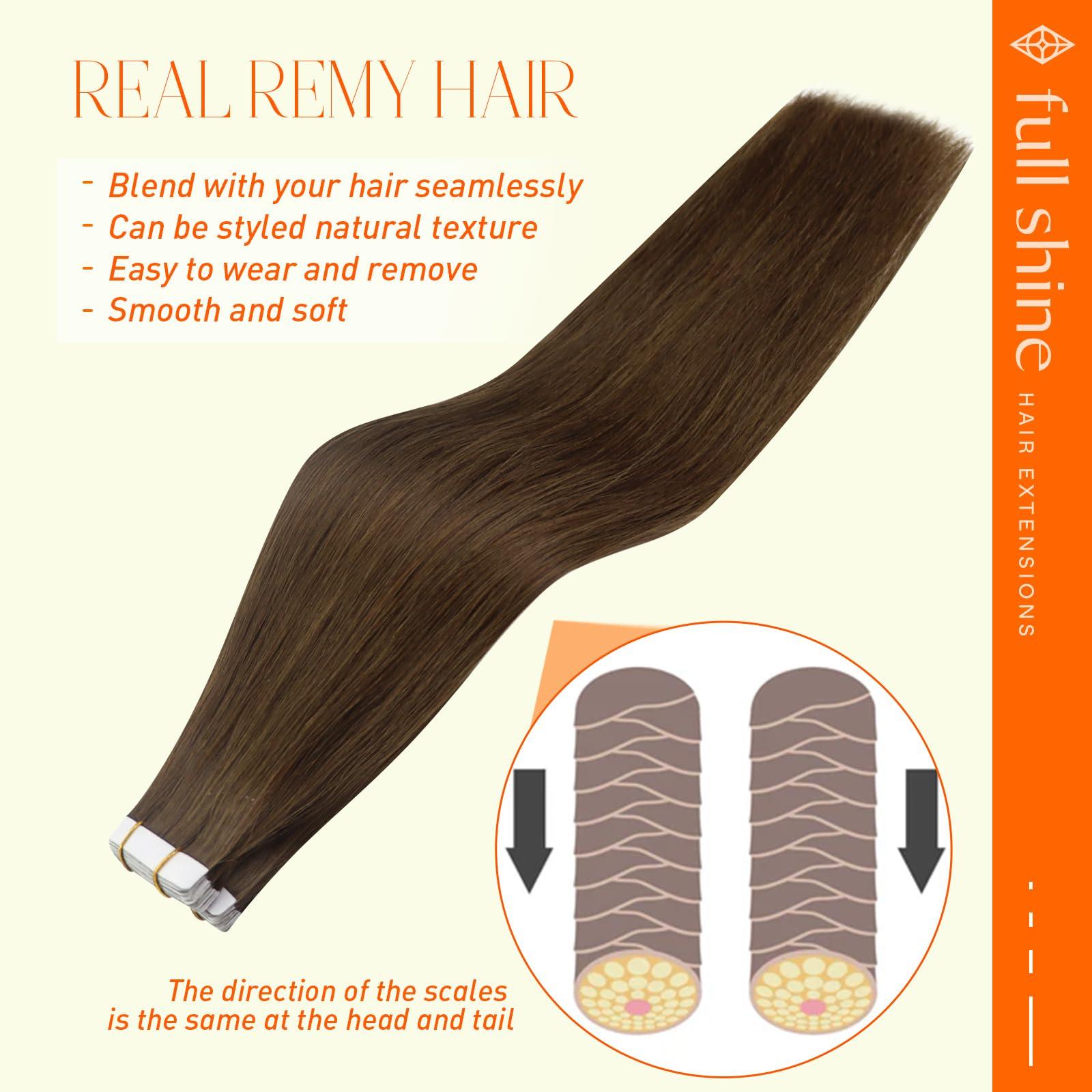 Full Shine Full Shine Invisible Tape in Hair Extensions 10 Inch Short Straight Human Hair Extensions Remy Hair 20 Pcs 30 Gram Seamless Hair Extensions Tape in 4 Medium Brown Real Human Hair for Party
