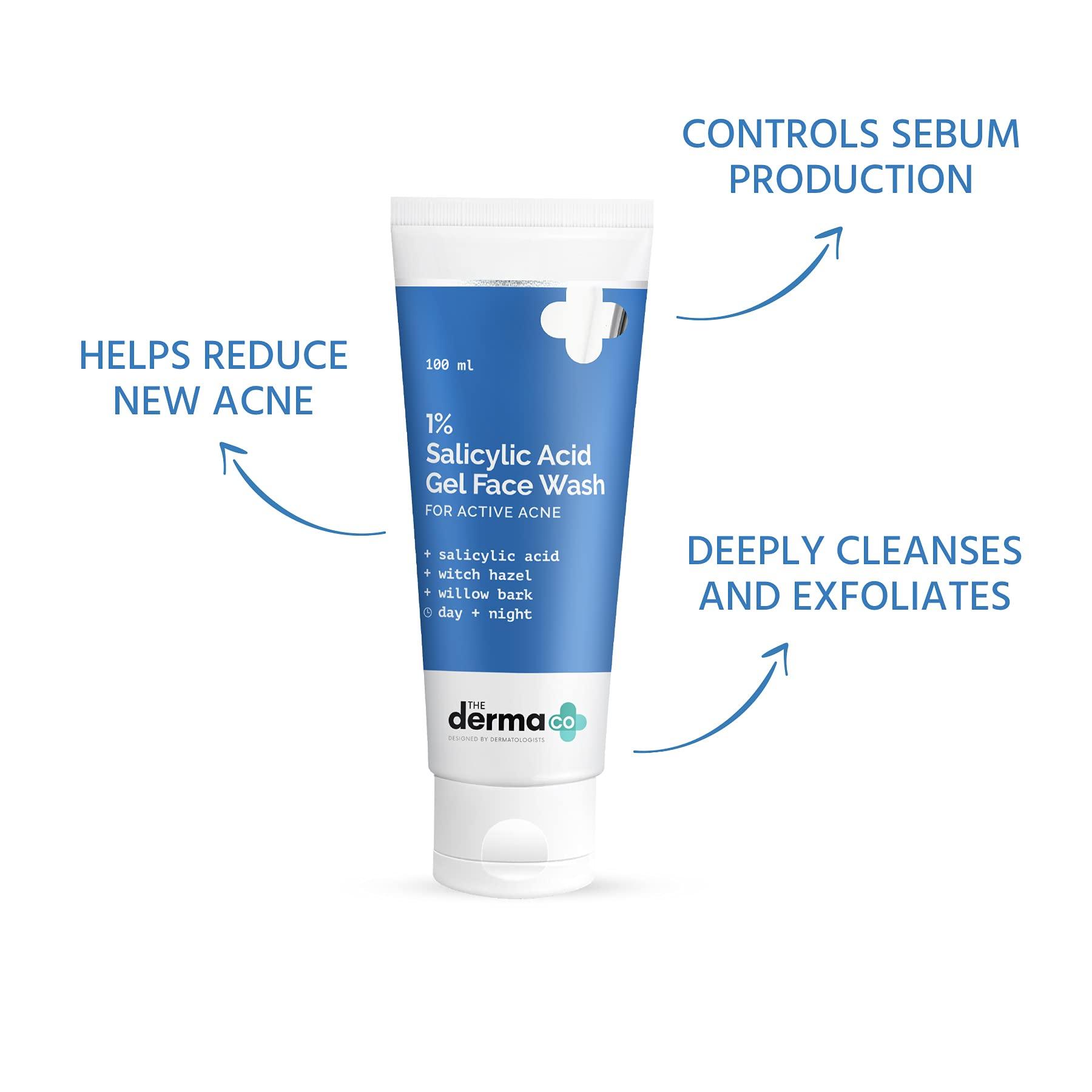 The Derma Co The Derma Co 1% Salicylic Acid Gel Face Wash for Acne | Deeply Cleanses & Exfoliates | Helps Reduce Acne & Controls Oil Production | 3.38 Fl Oz/100ml