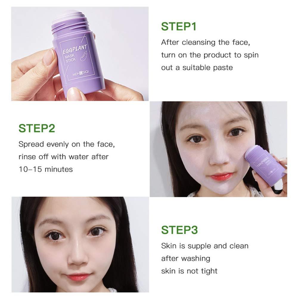 N\W Green-Tea Purifying Clay Stick Mask - Oil Control Anti-Acne Eggplant Solid Fine, Moisturizes and Controls The Oil, Acne Clearing, Blackhead Remover, Improves Texture of The Skin, Green,Purple