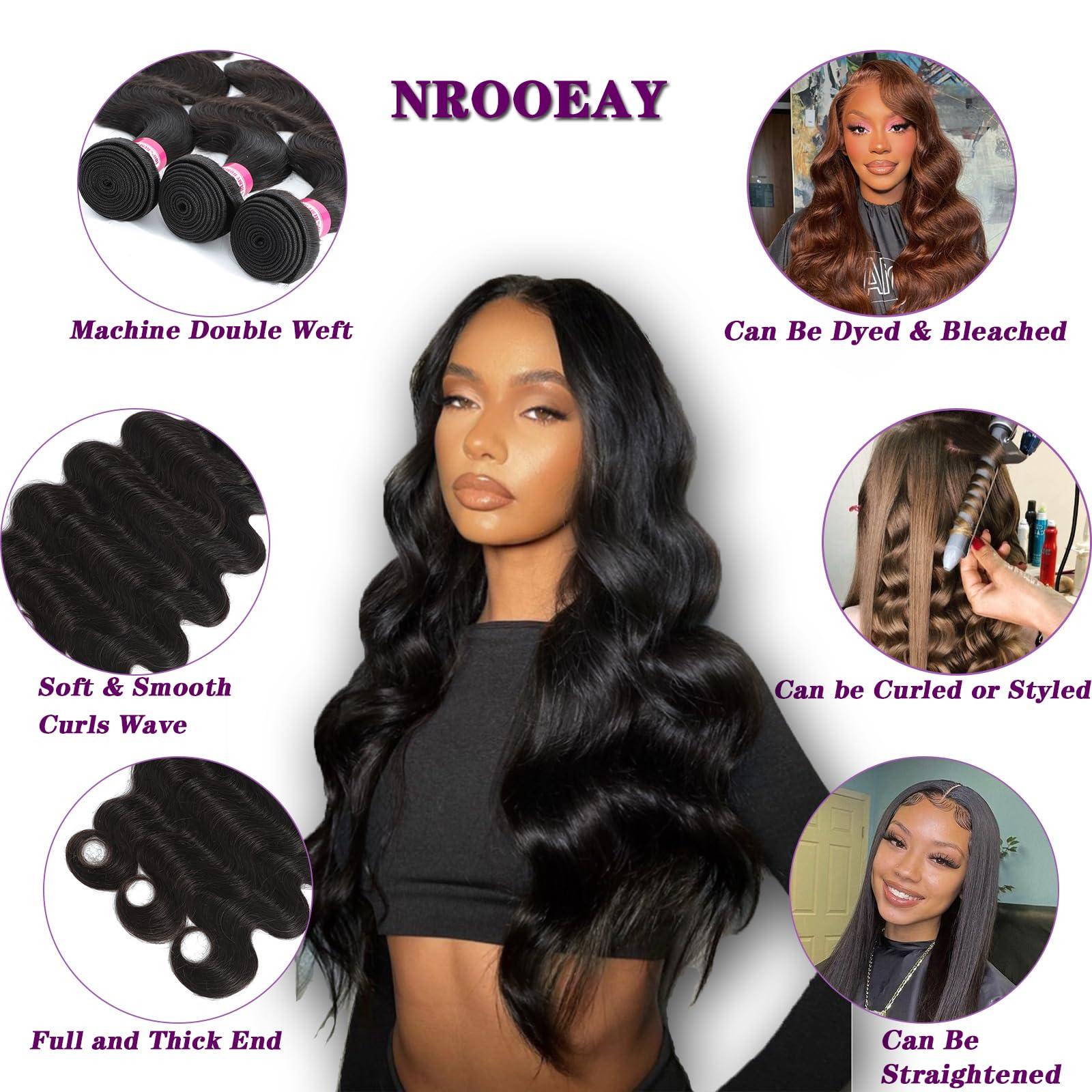 NROOEAY NROOEAY Brazilian Body Wave Bundles Human Hair 28 28 28 Inch 12A Unprocessed Human Hair Bundles Body Wave Virgin Hair Weave Bundles 3 Bundles Human Hair 1B Natural Black
