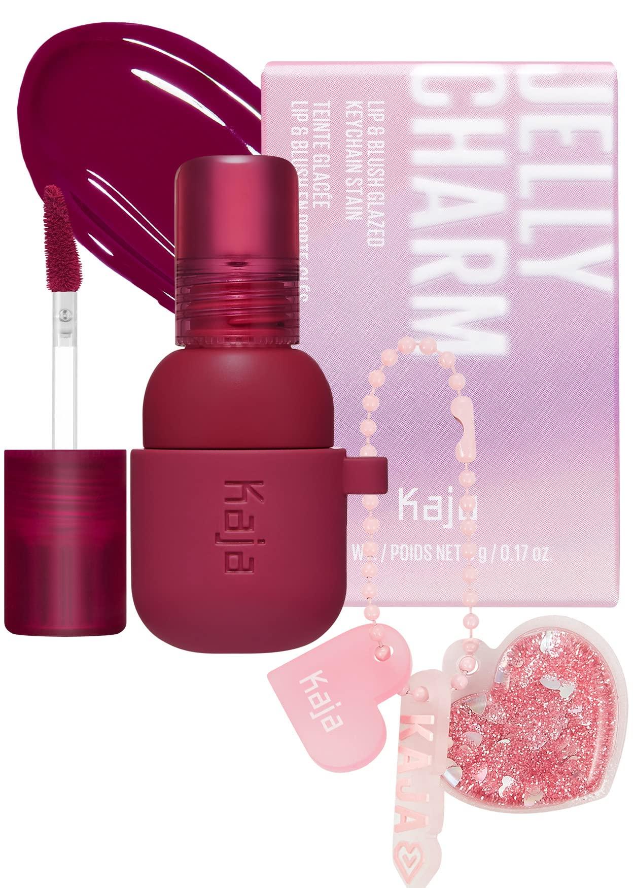 Kaja Kaja Lip & Blush Glazed Keychain Stain - Jelly Charm 01 Cherry Spritz + Beauty Bento Collection - Bouncy Eyeshadow Trio 02 Orange Blossom, 0.03 Oz Bundle
