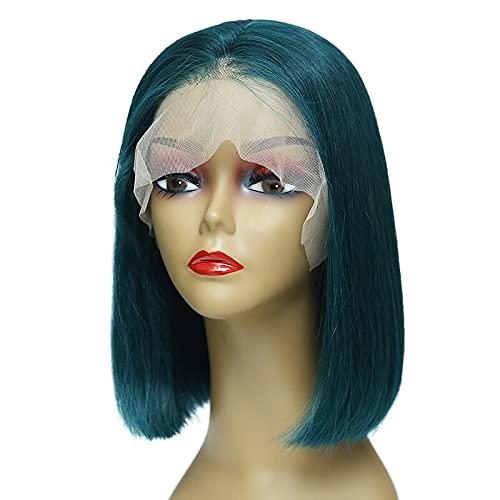 Haoke Dark Blue Pre Plucked Straight Human Hair Wig for Black Women 13X4 Middle Part Short Bob Lace Front Wig Unprocessed Human Hair Dark blue 16"