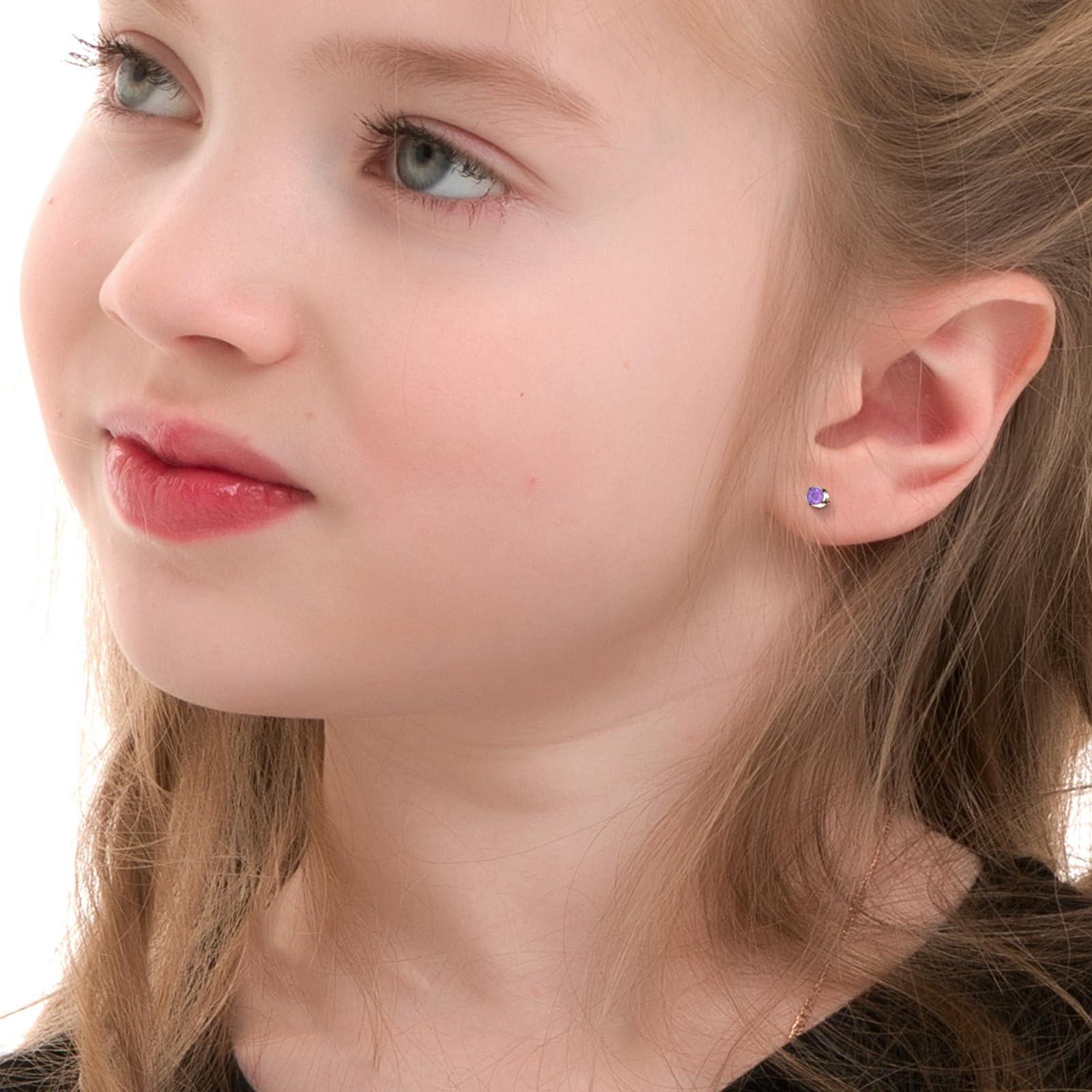 SugarTang Ear Piercing Kit, Disposable Ear Piercing Gun Kit, 316L Surgical Stainless Steel 3MM Cubic Zirconia Stud, At Home Self Ear Piercer Kit with Birthstone Earrings Stud(Dark purple)