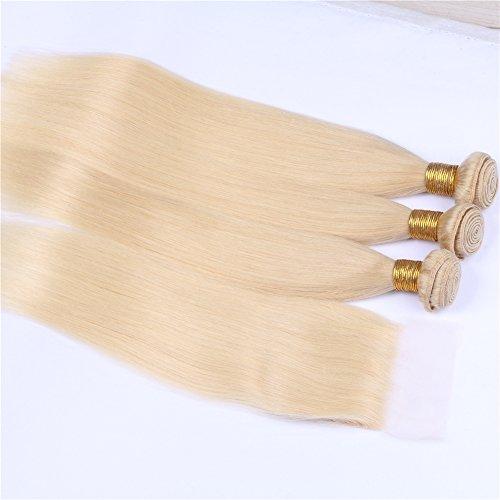 Cloud Hair Cloud Hair Top Lace Closure With Blonde 613 Hair Wefts 4Pcs Lot Brazilian Silky Straight Virgin Hair 3Pcs With Lace Closure 4x4 (10 10 10+8 inch closure)