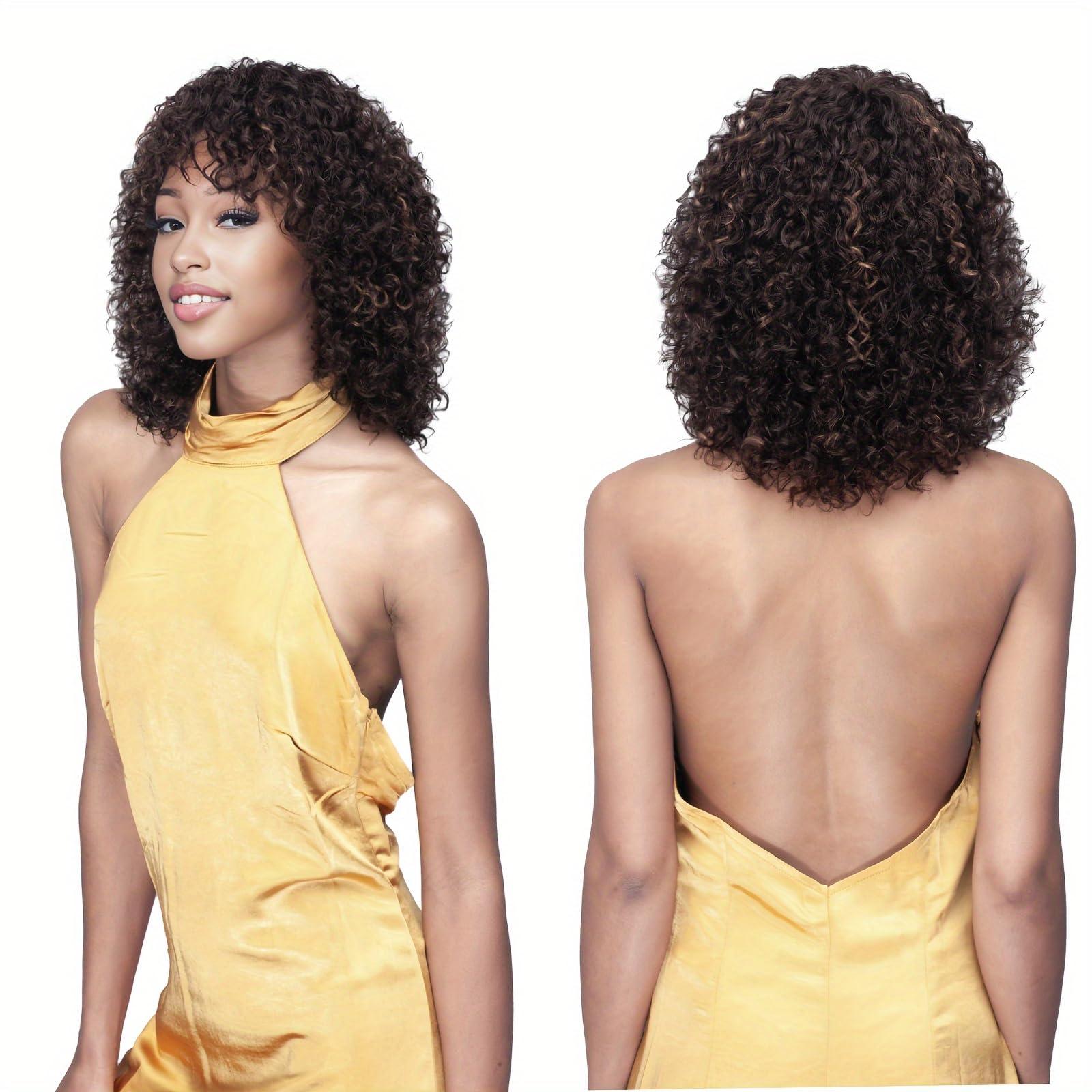 ManeMajesty ManeMajesty Short Curly Human Hair Wigs for Black Women Short Kinky Curly Afro Wig No Lace Front Glueless Wig Highlight Ombre Side Part Jerry Curl Wig -100% Brazilian Human Hair (FS1B/30, 14 Inch)