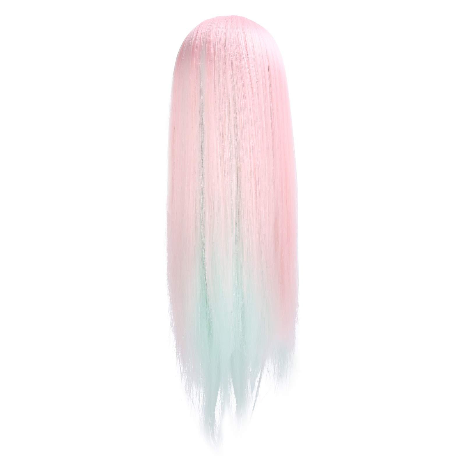 Joyzan Mannequin Head With Color Hair, Hair Styling Training Heads Manikin Cosmetology Doll Head Pink Real Synthetic Fiber Hairdressing Practice Model DIY Braiding Hair Art Salon Display Dyeing Knitting