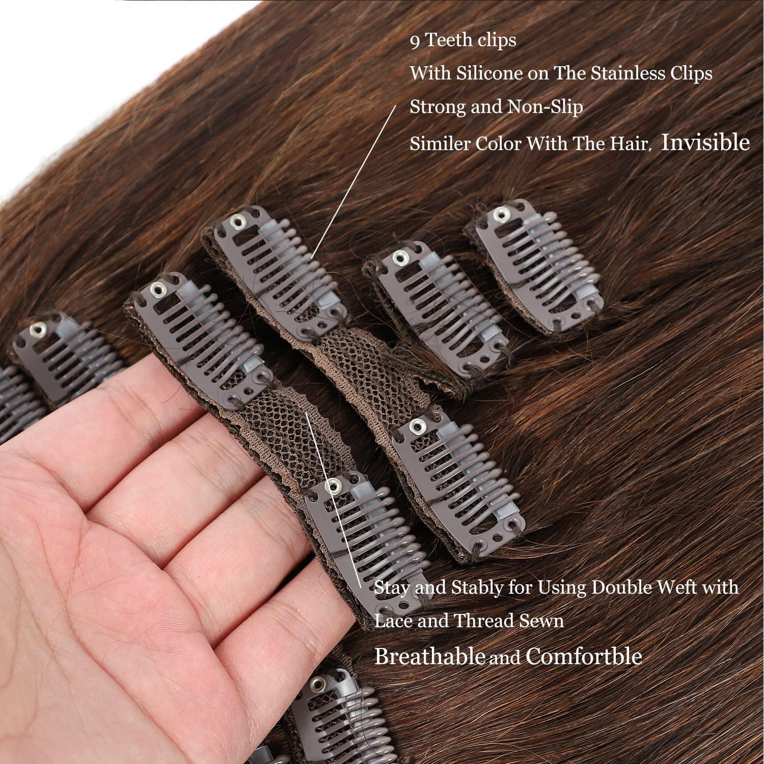 Ornate Hair Ornate Hair Extensions Brown Real Human Hair Darkest Brown 100g Invisible Removable 8 Pieces Per Set 14 Inches Clip in Extensions Human Hair (4# clip in human hair, 14 inches-100g)